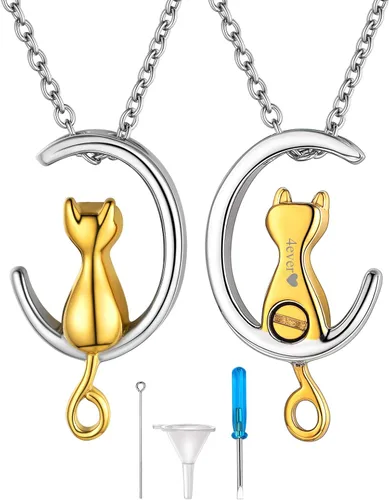 Vista 229 de FindChic Collares personalizados con urna para cenizas, barra vertical, gato, luna, reloj de arena, garra de perro, acero inoxidable, chapado en oro