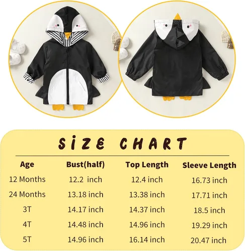 Vista 6 de YOUNGER TREE Impermeable de pato para bebé niño y niña, con capucha y cremallera
