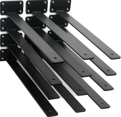 Vista 80 de Paquete de 2 - Soportes de estante en L ocultos negros de 4 pulgadas (1/5 pulgada de grosor) Soportes de estante flotante de hierro Soportes