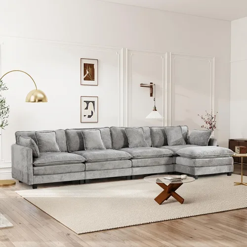 Vista 43 de Sofá seccional modular convertible de 76.7", sofás de dos plazas de chenilla con asiento profundo y cojines tipo loveseat para sala de estar, Beige