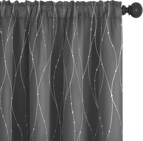 Vista 11 de Deconovo - Cortinas opacas con diseño de líneas onduladas y lunares, para dormitorio y sala de estar.