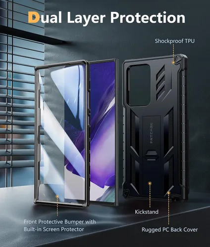 Vista 6 de FNTCASE Funda para Samsung Galaxy Note 20 Ultra: [Protector de pantalla y soporte integrados] [Protección contra caídas de grado militar] Protección