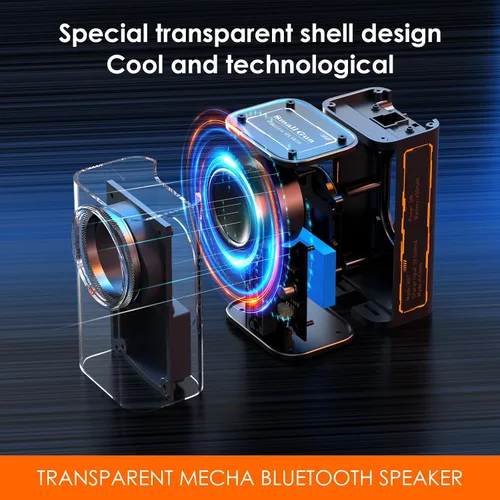 Vista 2 de Altavoz Bluetooth portátil con luces, mini altavoz Bluetooth inalámbrico transparente con TWS, perfecto pequeño altavoz con sonido HD y bajo