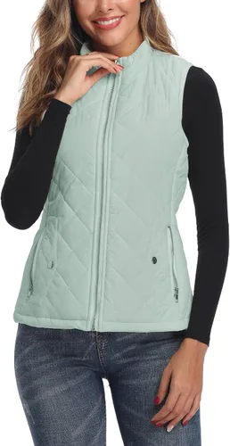 Vista 10 de LONGKING Chaleco de mujer, cuello alto, ligero, con cremallera, acolchado para mujer Rosa albaricoque