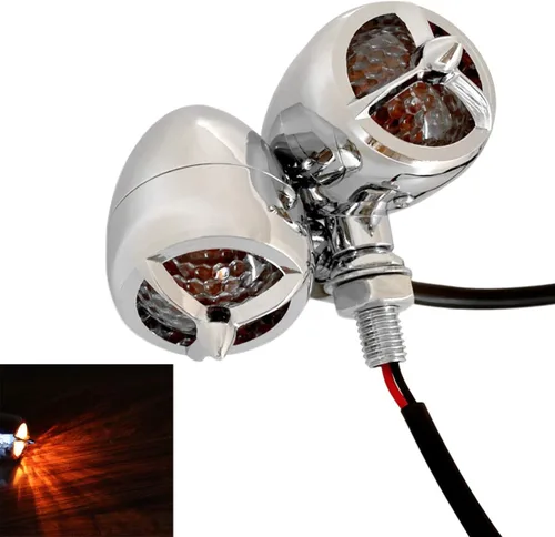 Vista 13 de FATECIM 2 unids motocicleta LED intermitente indicador ámbar luz mini bala aluminio moto indicadores intermitentes 12V universal (negro)