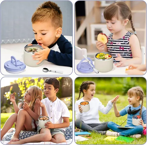 Vista 8 de Tarro aislado al vacío de 14 onzas con tapa de hebilla, termo de sopa para niños de comida caliente, boca ancha, a prueba de fugas, de acero