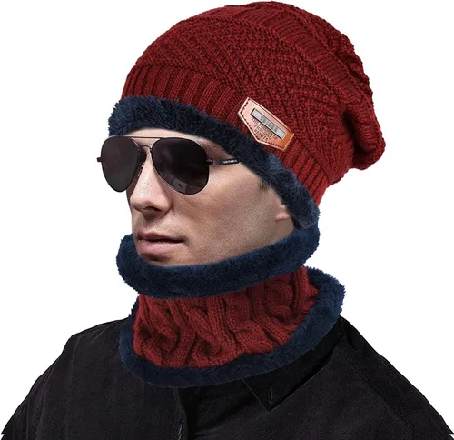 Vista 2 de MUCO Conjunto de gorros de invierno para hombre y mujer gorro de punto cálido forro polar grueso calentador de cuello para hombres y mujeres Muco