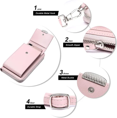 Vista 5 de Kukoo Bolsa cruzada para mujer, tamaño pequeño para teléfono celular, con ranuras para tarjetas de crédito