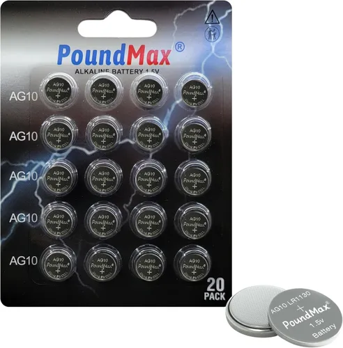 Vista 9 de PoundMax AG10 LR1130 Baterías 1.5 Batería de Botón Alcalino Paquete Combo - 10