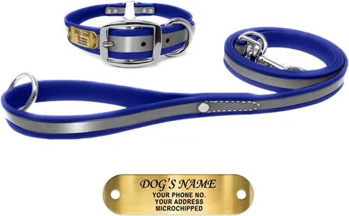 Vista 17 de Regal Dog Products Collar de perro reflectante negro pequeño con placa de nombre grabada personalizada y anillo central resistente Collares