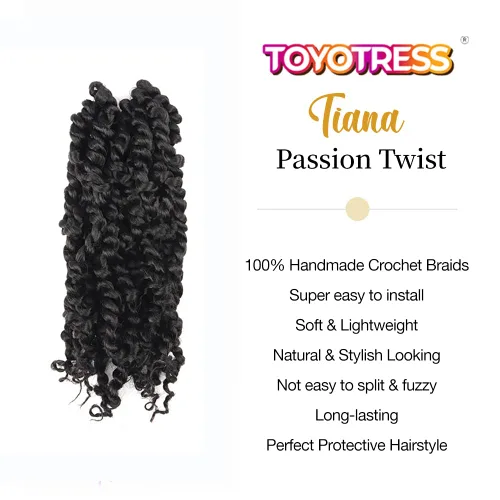 Vista 3 de TOYOTRESS Tiana Passion Twist Hair – 6 pulgadas, 2 piezas de trenzas de ganchillo pretrenzadas color negro natural, extensiones de cabello sintético