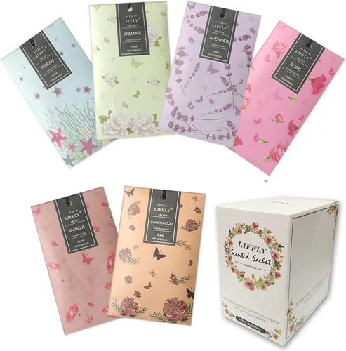Vista 17 de 13 sobres perfumados para cajones y armarios, 14 paquetes de lavanda, rosa, jazmín, océano, vainilla, sándalo, lino fresco, cerezo, lila, eucalipto