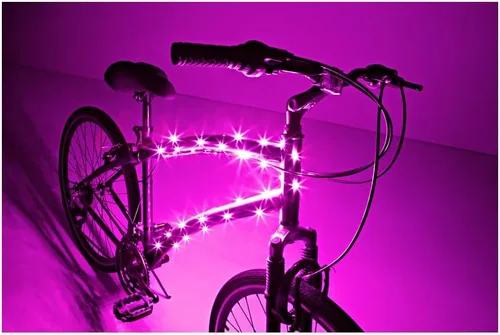 Vista 5 de Brightz CosmicBrightz - Cuerda de luz LED para marco de bicicleta, cuerda de 6.5 pies, funciona con pilas con interruptor de encendido/apagado Rosa