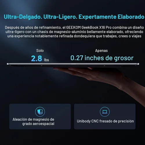 Vista 3 de GEEKOM GeekBook X16 Pro Laptop, 16" 2.5K IPS, 2.8 lb Ultra-Light Notebook