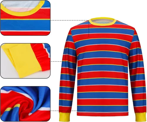 Vista 5 de HORNIGHT Camiseta de Bert Ernie para hombre, multicolor, a rayas, manga larga, disfraz de Halloween y cosplay