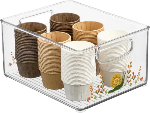 Vista 11 de iDesign Organizador de baño, impresión decorativa, cesta de almacenamiento de plástico apilable para maquillaje y organización de tocador