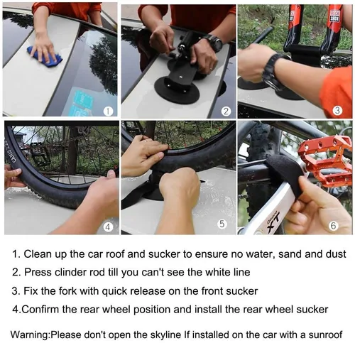 Vista 7 de ROCKBROS Sucker - Soporte para bicicleta para techo de coche, ventosa, soporte de bicicleta de liberación rápida de aleación de aluminio para 1, 2