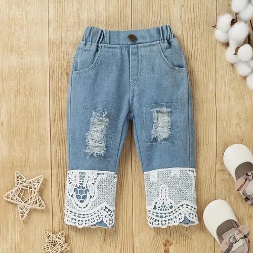 Vista 8 de Tikoubabe Ropa de bebé para niña y niño con encaje blanco y manga larga + pantalones vaqueros