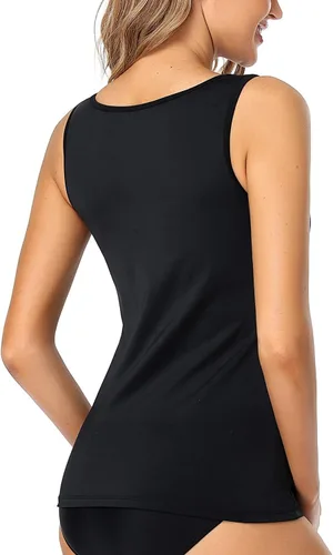 Vista 6 de PERONA Traje de baño de dos piezas para mujer, sexy, cuello en V, control de abdomen, tankini de talla grande