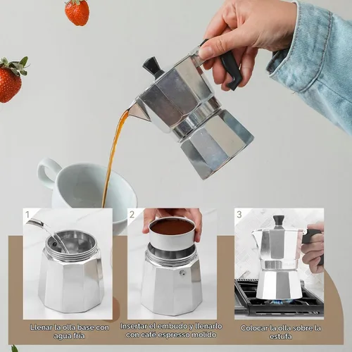 Vista 3 de Agatige - Cafetera Moka de 1 taza de 1 taza, cafetera de aluminio para estufa, cafetera de café percolador para el hogar, camping, oficina, café