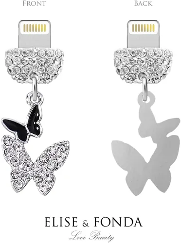 Vista 3 de ELISE & FONDA CP553 Puerto de carga USB de cristal anti polvo enchufe pequeño mariposa teléfono encanto para iPhone 13/12/11/XS MAX/XR/X/8