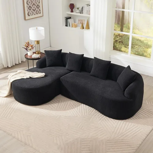 Vista 15 de Sofá modular curvado de 98.8 pulgadas con diván, sofá en forma de L, sofá deshuesado en forma de L para sala de estar, tela de felpilla de grano