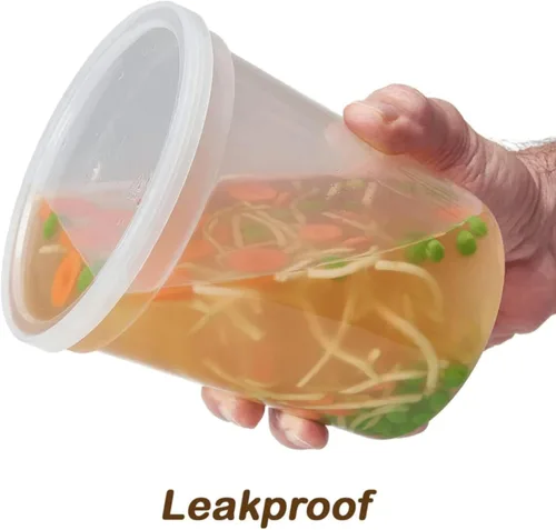 Vista 3 de Recipientes resistentes con tapas de 32 onzas – Vasos desechables para almacenamiento de alimentos a prueba de fugas – Recipientes de almacenamiento