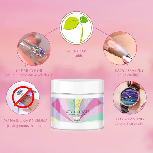 Vista 5 de SAVILAND Polvo acrílico transparente para uñas superduras – 4.23 oz/120 g de polvo acrílico profesional para uñas, gran capacidad para arte de uñas