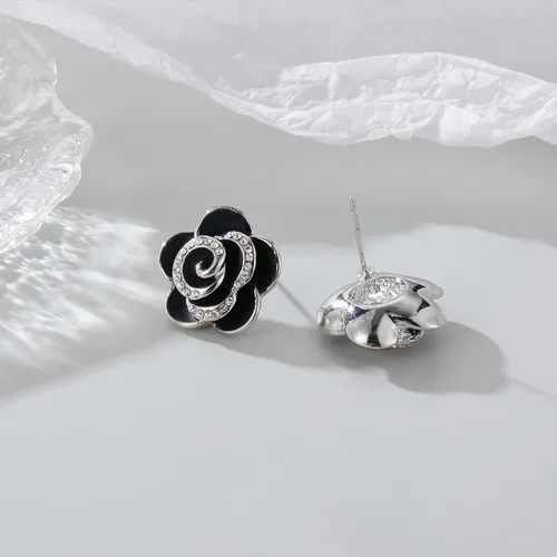 Vista 4 de Aprilery Aretes de flor para mujer, diseño de corazón floral de diamantes de imitación de moda, bohemios, hipoalergénicos, aretes de declaración