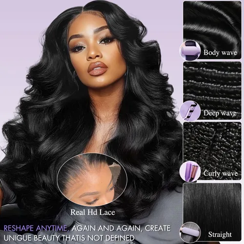 Vista 6 de Pelucas de cabello humano ondulado con encaje frontal de 13 x 6 pulgadas, pelucas de cabello humano real de 180 % de densidad HD, transparente, sin
