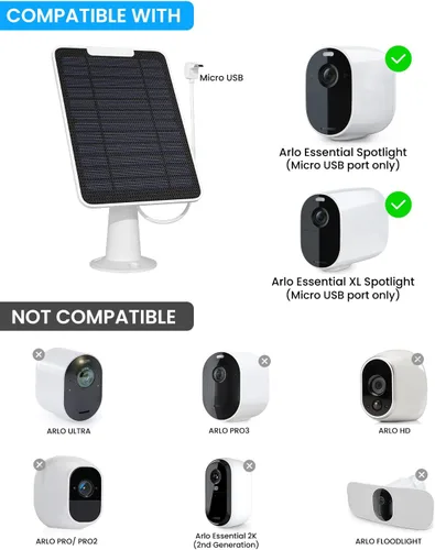 Vista 2 de Cargador de panel solar con conexión micro USB compatible con cámara Arlo Essential Spotlight/XL Spotlight, panel solar Arlo Essential de 5 W, cable