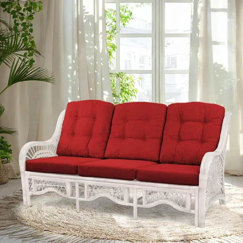 Vista 10 de Malibu Lounge Sofá de tres plazas de mimbre de ratán natural, diseño hecho a mano (cojines marrón claro, colonial)