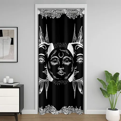 Vista 23 de Erosebridal Cortina opaca para puerta de zorro para niños, bonito diseño de oso bosque, ciervo, para niños y niñas, búho de dibujos animados