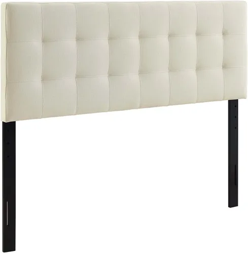 Vista 12 de Modway Lily Cabecero doble tapizado de tela de lino con botones en beige