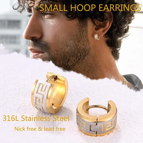 Vista 3 de Jstyle arete en forma de círculo de acero inoxidable, con modelo griego, para hombre y mujer., acero inoxidable, E9345-s