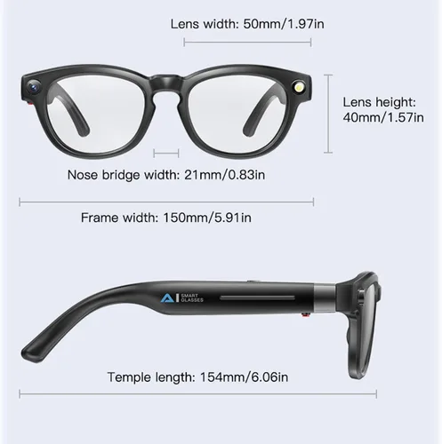 Vista 2 de PUSOKEI Lentes inteligentes con cámara, vidrio de traducción AI, gafas de cámara de grabación de video 4K con micrófono con cancelación de ruido