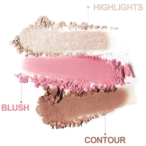 Vista 4 de Trío mezclable 3 en 1, paleta de maquillaje de contorno y rubor, bronceador crema, rubor en polvo suave y sedoso, polvo de maquillaje iluminador 01