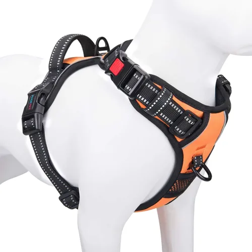 Vista 10 de PHOEPET Arnés para perro sin tirones, chaleco reflectante ajustable con asa de entrenamiento, bolsillo para identificación con nombre, 2 ganchos