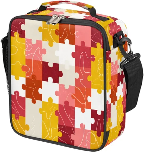 Vista 14 de Pardick Divertida bolsa de almuerzo aislada con calavera de fuego para adolescentes y niños, lonchera portátil reutilizable con correa