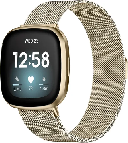 Vista 12 de Compatible con Correas Fitbit Sense Versa 4 Sense 2 y Versa 3 para Hombres Mujeres, Correa de Reemplazo de Malla Metálica Transpirable de Acero Negro