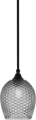 Vista 147 de Toltec Lighting Tallo Colgado Mini colgante, acabado de cobre negro, 3.5" cuadrado humo burbuja vidrio