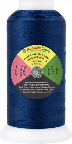 Vista 103 de Mandala Crafts Airforce Blue Tex 70 - Hilo de poliéster para tapicería 1500 Yds T70 UV Resistant Strong Thread for Leather Sewing, Marine