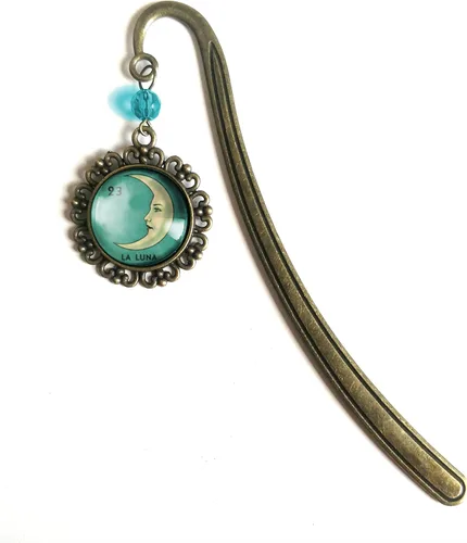 Vista 3 de La Luna Loteria Crescent Moon - Marcapáginas de latón con cabujón de cristal de decoupage invertido