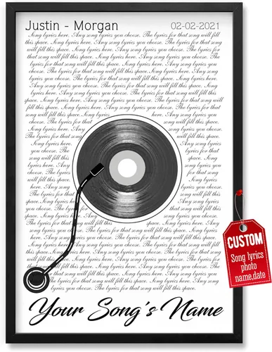 Vista 18 de H-DEWALL póster personalizable con letra de tu canción favorita y foto, lienzo inspirador con marco, arte de pared, regalo romántico para mujer