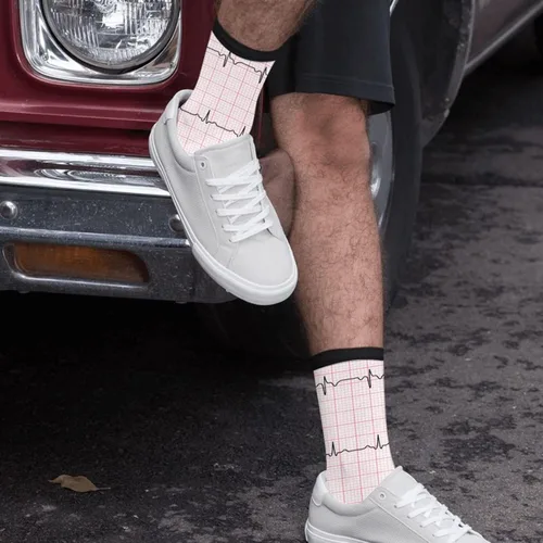 Vista 5 de Calcetines altos divertidos y novedosos para hombre y mujer, cardiología de corazón, Corazón
