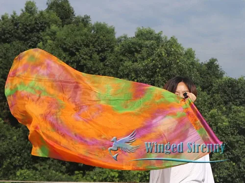 Vista 7 de Winged Sirenny Bandera de seda Poi con una varilla dura, 40 pulgadas rectangular giratoria de seda fluida para iglesia, adoración profética
