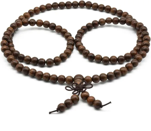 Vista 4 de Zen Dear - Collar unisex de madera natural de seda tibetana con cuentas de oración de budismo tibetano