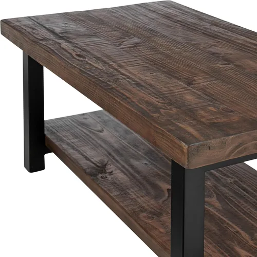 Vista 10 de Pomona - Mesa auxiliar rectangular de madera maciza de 42 pulgadas con estante de almacenamiento y patas de metal, mesa rústica industrial para sala