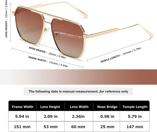 Vista 3 de MASDUN Gafas de sol polarizadas cuadradas de gran tamaño retro para mujeres y hombres, sombras vintage UV400, gafas de sol clásicas de metal