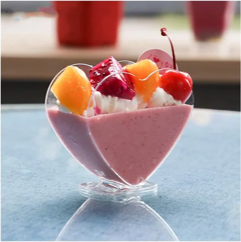 Vista 8 de 50 paquetes de tazas de postre de mousse transparente de 2.7 fl oz en forma de corazón, tazas de pastel desechables para helado, cuencos de postre